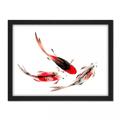 Japanese Koi Fish Black And Red Large Framed Art Print Wall Poster • £36.99