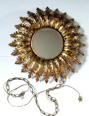 Vintage Hollywood Regency Gold Metal Sunburst Mirror Backlit Electric Light 21  • $1295
