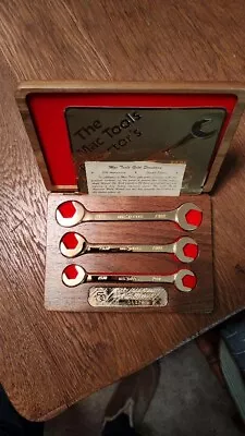 Rare Gold Mac Tools 50th. Anniversary 3 Piece Wrench Set In Wooden Box • $0.99