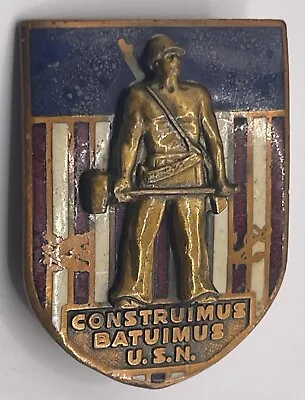 Rare Original Ww2 Seabees Attached To Usmc Marines Enameled Cap Badge Pin Back • $224.95