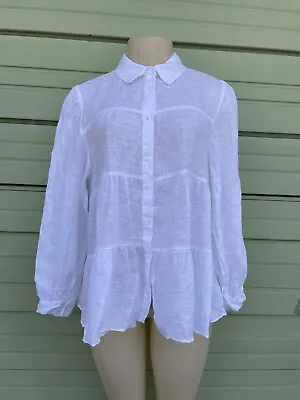 New ZARA Women White 100% Linen Shirt Blouse Long Sleeves Size S #7516 • $34.99