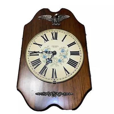 Vintage Wood Quartz Verichron Brass Eagle Floral Wall Clock Harris & Mallow SEE! • $14.99