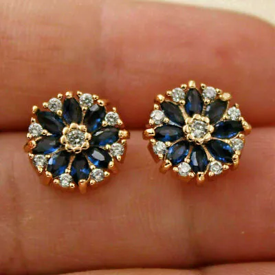 2Ct Lab Created Sapphire Diamond Women's Stud Earrings 14K Yellow Gold Plated • $65.99