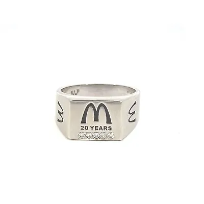 14K White Gold McDonald's  20 Years  Employee Ring With .15ctw Diamonds Size 12 • $1429.99