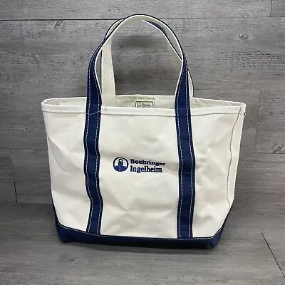 Vintage LL Bean Boat & Tote Bag Medium Natural & Navy Trim Canvas Monogrammed • $24