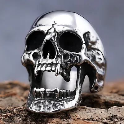 Punk Stainless Steel Gothic Motorcycle Biker Vampire Skull Rings Hip Hop Jewelry • $11.99
