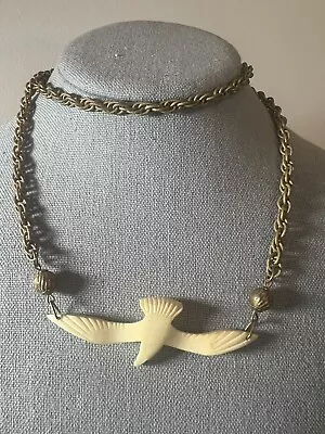 Vintage MIRIAM HASKELL Signed Gold Chain Seagull Necklace • $19.99