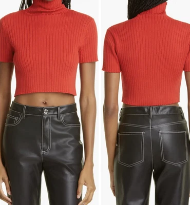 $39.49 • Buy STAUD Womens Small Lilou Crop Wool Blend Turtleneck Sweater In Cherry Red