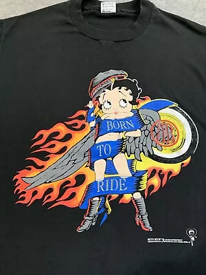 Vintage Anvil 1992 Betty Boop TShirt Born To Ride XL Harley PinUp Single Stitch • $31.99