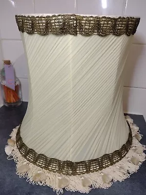 Twist Pleat Lampshade Large Cream Tassels Gold Lace Trim 13  X 14  Vintage • £20