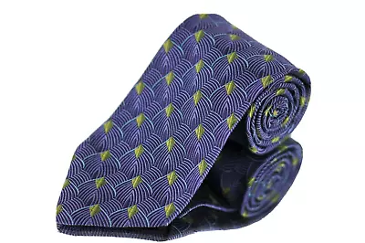 XMI Platinum Men's Tie Purple & Yellow Geometric Woven Silk Necktie 60 X 4 • $29.99