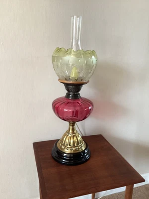 £150 • Buy Beautiful Antique Cranberry Glass Oil Lamp Converted To Electric.