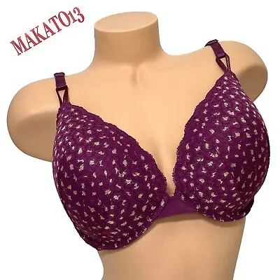 Victoria’s Secret 38DD The T-shirt Push-Up Full Coverage Bra Plum Floral Lace • $30.95