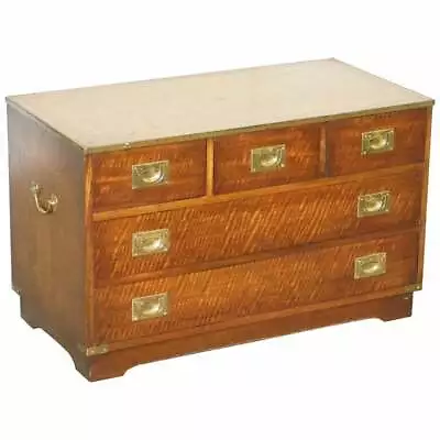 Rrp £4500 Bevan Funnell Military Campaign Chest Of Drawers Leather Top Tv Stand • £1850