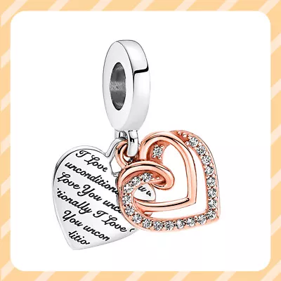 New Entwined Hearts Double Dangle Charm 925 Sterling Silver Women Bracelet Charm • $15