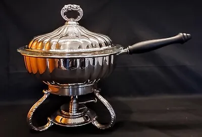 Poole Silverplate Chafing Dish Food Warmer W/ Pyrex Glass Liner On Burner Stand • $169.99