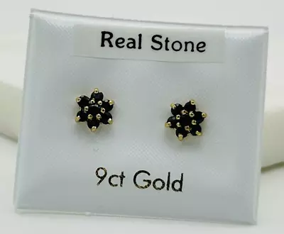 9ct Real Yellow Gold Flower 5mm Sapphire Stud Earring Brand New Pairs • £64.44