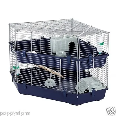 Corner Rabbit Guinea Pig Cage Huge Indoor Double Tier With Accessories Blue Base • £137.74