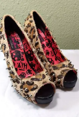 Abbey Dawn Women's Shoes Size 6 Faux Leopard Print Spikes 4.5  Heels Peep Toe • $23.95