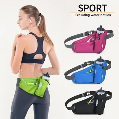 Running Belt Waist Pack With Water Bottle Holder Fitness Waterproof Bum Bag K0 • £8.95