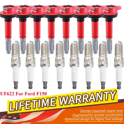 Set Of 8 Ignition Coil &Spark Plug For 2011-2016 Ford F150 5.0L V8 Mustang UF622 • $119.99