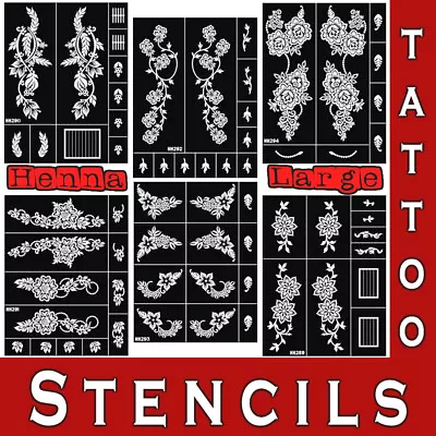 Temporary Tattoo Large Mehndi Henna Stencils Template Body Art Glitter Hand • £3.98