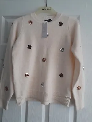 Beautiful MARKS & SPENCERS Cream Jumper With Sequins Size Small • £19.99