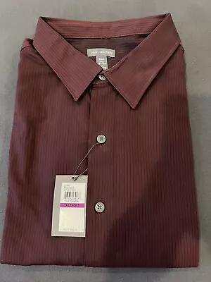 Van Heusen Easy Care Burgundy Sateen Stripe Dress Shirt 2XLT 19-19.5 NWT • $21.50