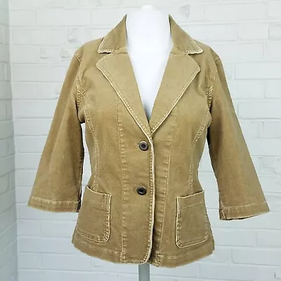 American Eagle Corduroy Fitted Khaki Jacket Button Front 3/4 Length Sleeve RETRO • $19.17