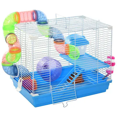 Pawhut Hamster Cage Carrier Small Animal House W/ Exercise Wheels Tunnel Tube • £27.99
