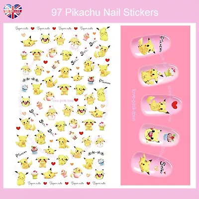 🌸 PIKACHU 97 3D Nail Art Stickers Decals Transfers Kawaii UK SELLER 🌸 • £2.99