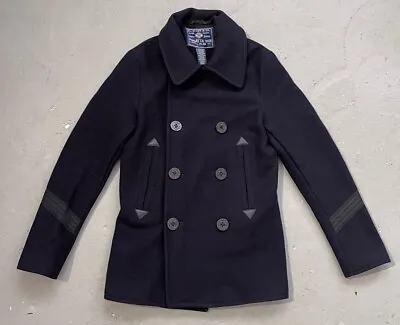 Vintage Ralph Lauren Rugby Wool Peacoat Jacket Military Navy Style Mens XS • $152.99