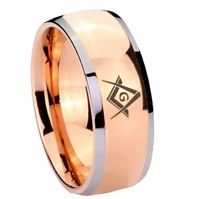 8mm Freemason Masonic Dome Rose Gold Tungsten Wedding Rings • $19.99