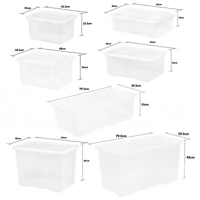 Clear Plastic Storage Box With Lid - 25L/32L/37L/45L/62L/80L/110L Stackable - UK • £9.99