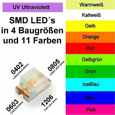 SMD LED 0402 060 0805 1206 In 11 Colors And 1/10/25/50/100 Piece To Choose From  • $2.66