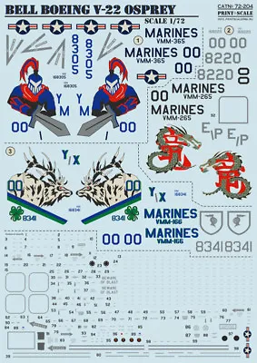 Print Scale 72-204 Decal For Bell Boeing V-22 Osprey 1:72 WET Decal • $20.17