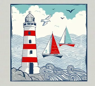 Fabric Picture Panel Light House Cushion Size 27x27cm Quilting Tote Bag Craft  • £3.95