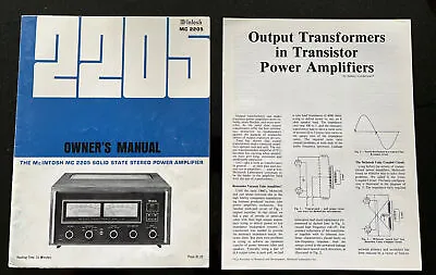 Vintage Original McIntosh Mc2205 Manual Service Schematic Warr Card NEW • $75