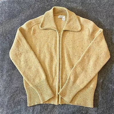 VTG 70s Sears Wool Blend Full Zip Cardigan Sweater Womens Sz M (38) Tan Speckle • $29.75