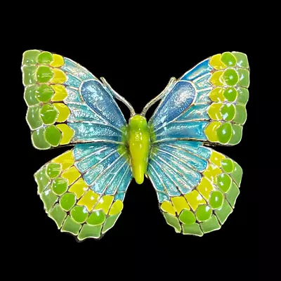 VTG MJ M. Jent Enameled Yellow Green Blue Butterfly Pendant Brooch Pin Signed • $19.95