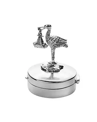 Stork And Baby On Round Pill Box 925 Sterling Silver English Hallmarks By • £170.66