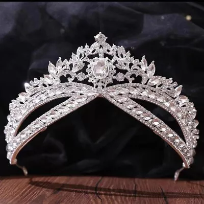 Vintage Crystal Crowns For Women Princess Queen Blue Gemstone Tiara Bridesmaid • $29.99