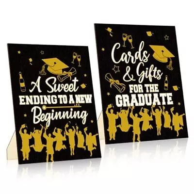 2 Pcs Graduation Candy Buffet Labels Glitter Buffet Table Sign With Stand Black • £29.46