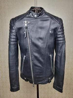 ALL SAINTS JASPER Mens Leather Jacket Black Biker Bomber Celebrity Size XS • £159