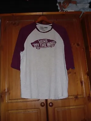 VANS 'OFF THE WALL' Men's L Raglan 3/4 Sleeve Grey/Maroon T-shirt. • £10.99