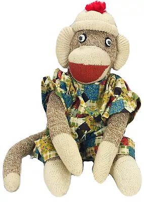 £19.42 • Buy Vintage Handmade Sock Monkey Outfit Stuffed Doll Late Mid Century Plushy Plush