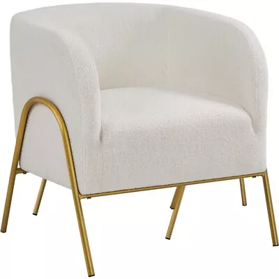 Contemporary Accent Armchair With Golden Metal Legs Boucle Barrel Accent Chair • £92.99