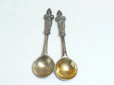 Antique Pair Solid Silver Figural Salt Spoons Deity Temple Worship Figures • £39.99