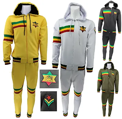 Men's Rasta Tracksuit 2 Piece Set Mens Rasta Hoodie & Joggers Zip Pants Gym Wear • £50.95