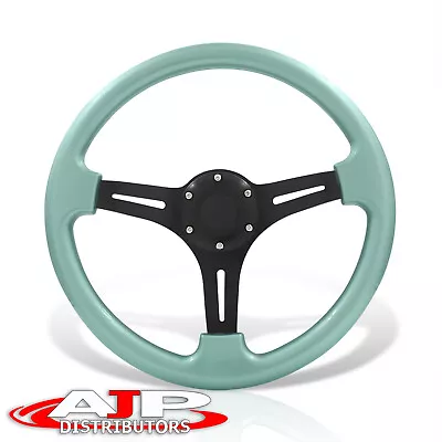 6-Bolt Teal JDM Aluminum Racing Drift Deep Dish Horn 14  350mm Steering Wheel • $44.99